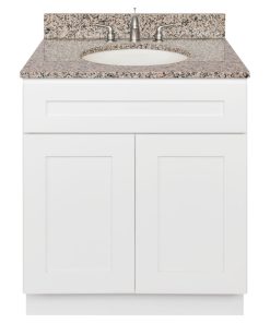 30" Bathroom Vanity, Burlywood Granite Top, Faucet LB4B, Alpina White