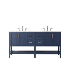 Vinnova Florence 72" Royal Blue Double Vanity W/ Carrara White Marble Countertop