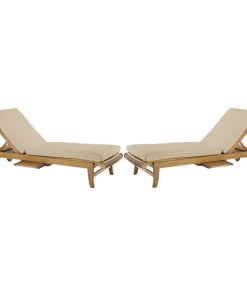 Teak Outdoor Patio Giva Chaise Lounger With Side Tray, Set of 2