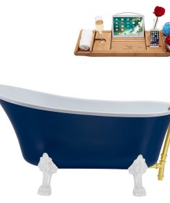 63" Streamline N368WH-BGL Soaking Clawfoot Tub and Tray With External Drain