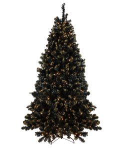 7.5' Pre-Lit LED Black Crystal Pine With Gold Glitter Christmas Tree, Clear