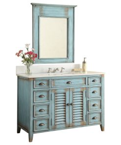 47" Benton Distressed Blue Abbeville Vanity, With Backsplash and Mirror