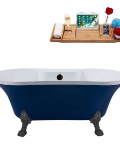 60" Streamline N107BGM-BL Soaking Clawfoot Tub and Tray With External Drain