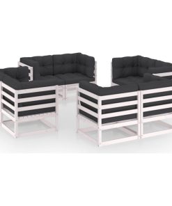vidaXL Solid Pinewood Patio Lounge Set with Cushions 8 Piece Garden Seating