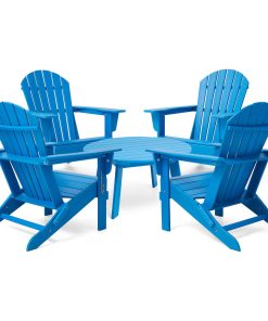 5-Piece Outdoor Folding Adirondack Chairs and 36" Coffee Table Set, Pacific Blue
