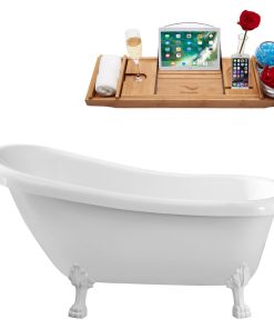 61" Soaking Clawfoot Tub With Internal Drain, White