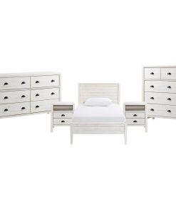 Windsor 5-Piece Bedroom Set With Panel, Driftwood White, Twin