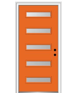 36 in.x80 in. 5 Lite Frosted Left-Hand Inswing Painted Steel Door