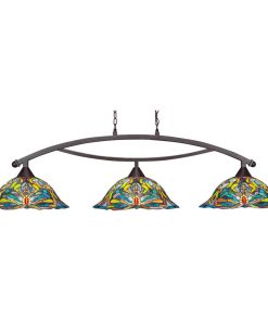 Toltec Lighting 873-DG-990 Bow - Three Light Billiard
