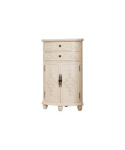 White Triangle Storage Corner Cabinet Carved Wood Accent Cabinet With 2 Drawers