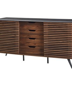 59" Havana Sliding Slat Door 4 Drawer Sideboard, Ebony/Dark Walnut