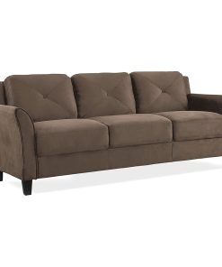 Traditional Sofa, Microfiber Upholstered Seat & Tufted Back Cushions, Brown