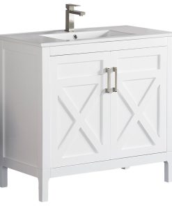 36" Vanity Wood Body With Premium White Ceramic, White