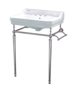 Victoriahaus console With integrated rectangular bowl, White/Polished Nickel