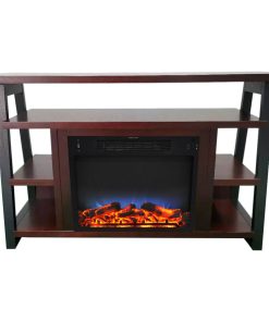 32" Electric Fireplace Mantel With Realistic Log Display and Flames, Mahogany