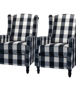 Upholstered Manual Recliner With Wingback,Set of 2, Black