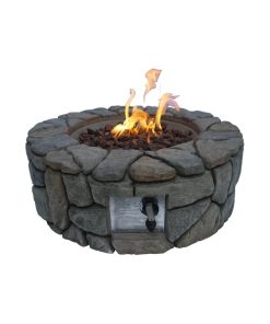 28" Outdoor round natural stone gas fire pit table for Backyard, Garden