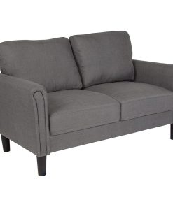 Traditional Loveseat, Padded Seat With Oversized Back & Tailored Arms, Dark Gray