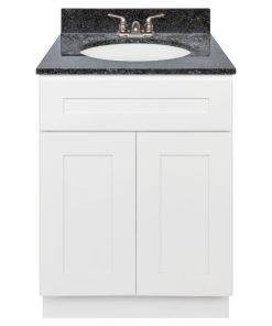24" Bathroom Vanity, Blue Butterfly Granite Top, Faucet LB3B, Alpina White