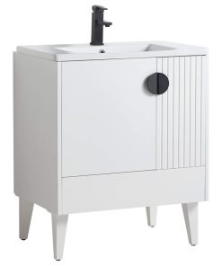 Venezian Single Bathroom Vanity, White, 30", Black Handles, One Sink