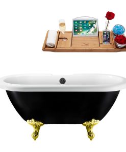 59" Streamline N1120GLD-BGM Clawfoot Tub and Tray With External Drain
