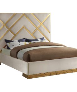 Vector Bed, Cream, King, Velvet Upholstered