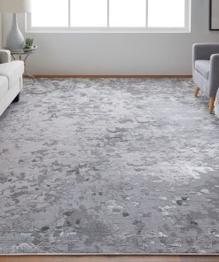 Weave & Wander Orin Modern Metallic Fluid Rug, Silver/Gray, 10'x13'2"