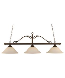 Toltec Lighting Scroll 3-Light Billiard Light, White Linen Glass, 16" Bronze