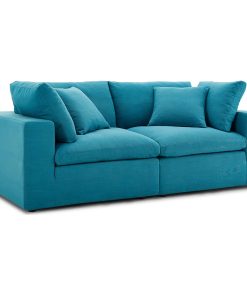 Teal Commix Down Filled Overstuffed 2 Piece Sectional Sofa Set