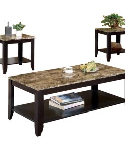 3 Piece Table Set With Marble Top, Walnut