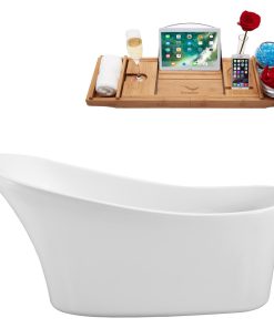 63" Streamline N-460-63FSWH-FM Soaking Freestanding Tub With Internal Drain