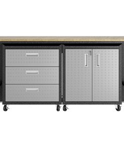 3-Piece Fortress Mobile Space-Saving Garage Cabinet and Worktable 3.0 in Grey