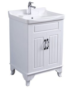 White Wooden Cabinet Vanity Sink 24.25" W with Overflow, Drain and Hardware