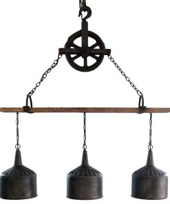3 Funnel Light on Barnwood With Black Well Pulley