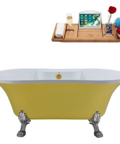60" Streamline N104CH-GLD Soaking Clawfoot Tub and Tray With External Drain