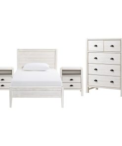 Windsor4-Piece Bedroom Set With Panel, Driftwood White, Twin