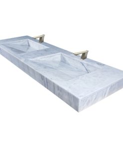 63" Floating Marble Sink, Bego Marble, No Holes, Wall Mounted Faucets