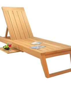 Teak Outdoor Patio Vera Chaise Lounger With Side Tray