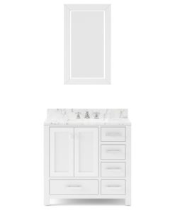 36" Wide Pure White Single Sink Bathroom Vanity, Mirror Included