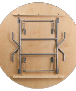 60'' Round Birchwood Folding Banquet Table with Metal Edges