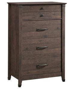 Vertical Dresser, 4 Storage Drawers With Metal Pull Handles, Coffee Oak