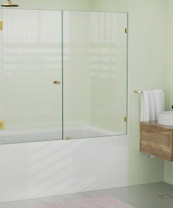 58.25"x58" Frameless Shower Bath Door Wall Hinge, Satin Brass