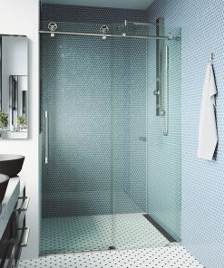 VIGO 72"x76" Elan Cass Aerodynamic Frameless Sliding Shower Door, Stainless Stee