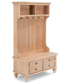Traditional Hall Tree, 2 Lower Doors With Faux Drawers Front & 4 Double Hooks