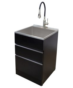 Transolid 22"x22" Metal Laundry/Utility Sink and Cabinet, Matte Black
