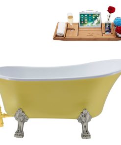 63" Streamline N350BNK-GLD Soaking Clawfoot Tub and Tray With External Drain