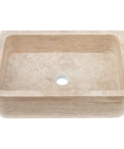 Troia Light Travertine Rectangular Vessel Sink Honed and Filled, W18", L27.5"