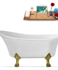 59" Streamline N347BGL-IN-GLD Clawfoot Tub and Tray With Internal Drain