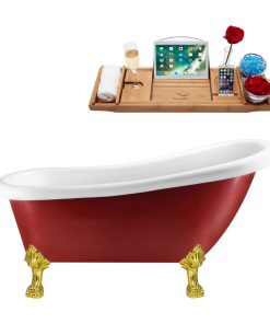 61" Streamline N482GLD-IN-BNK Clawfoot Tub and Tray With Internal Drain