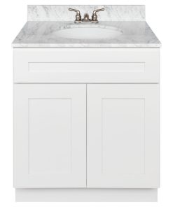 30" Bathroom Vanity, Cara White Marble Top, Faucet LB3B, Alpina White